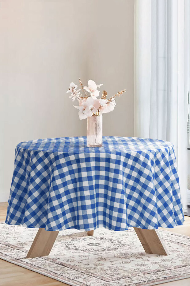 مفرش طاولة مربع كبير مستدير من القماش القطني - 4