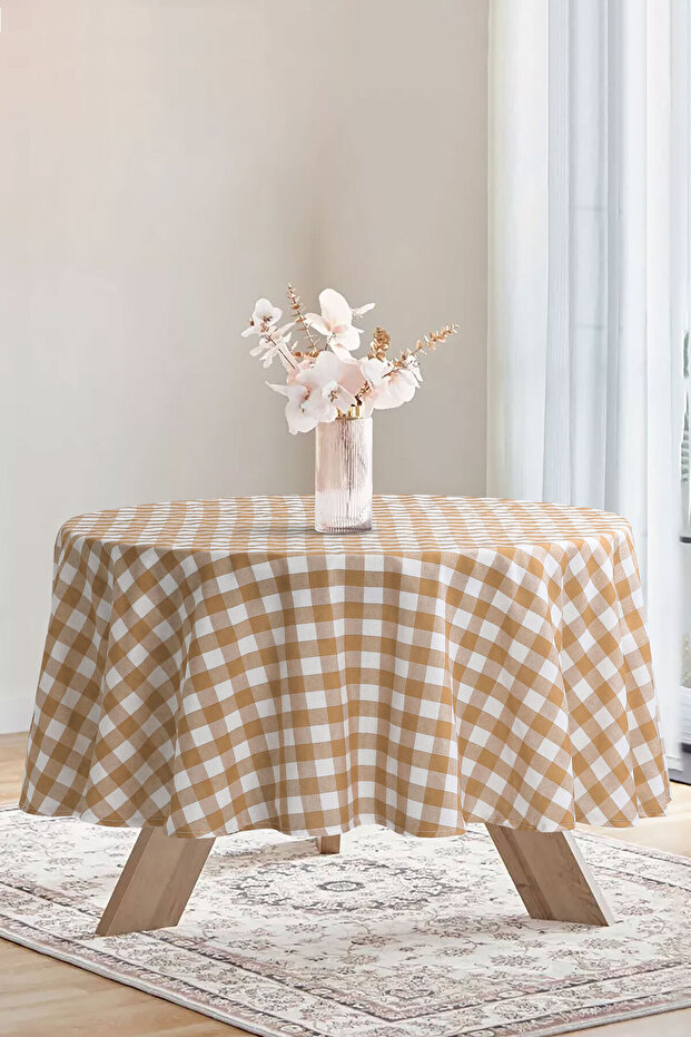 مفرش طاولة مربع كبير مستدير من القماش القطني - 4