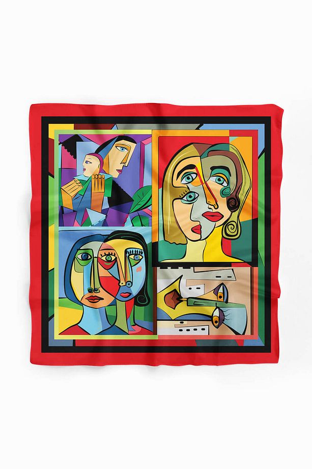 A11 Kadın Portrait Desenli Bandana 50x50 Kırmızı Dg0238-22 Snz - 2
