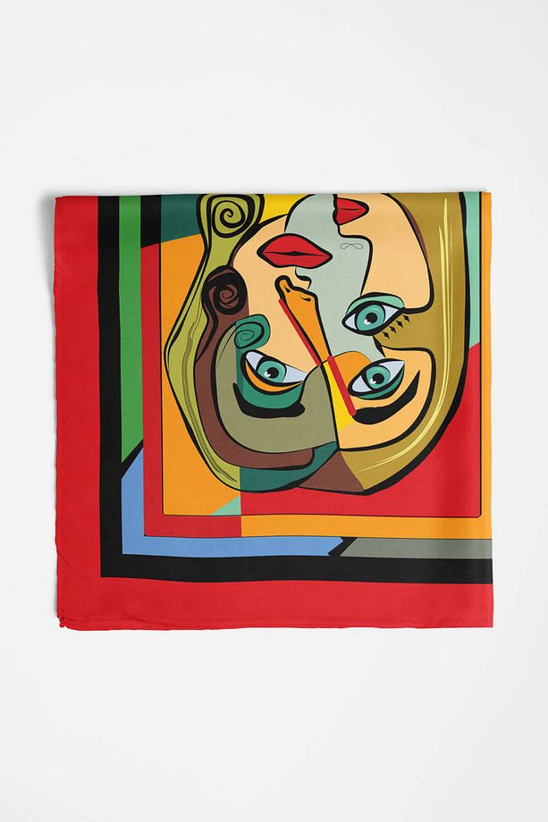 A11 Kadın Portrait Desenli Bandana 50x50 Kırmızı Dg0238-22 Snz - 5