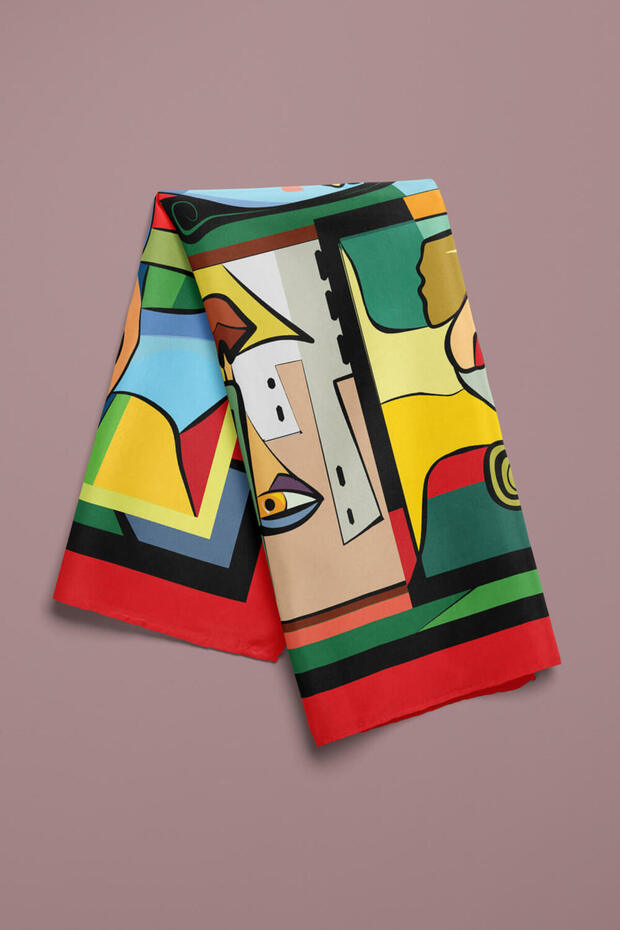 A11 Kadın Portrait Desenli Bandana 50x50 Kırmızı Dg0238-22 Snz - 4