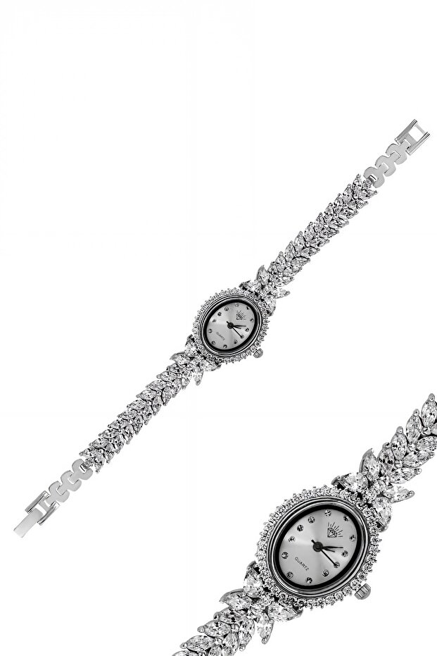 Gümüş Çiçekli Zirkon Saat - 1