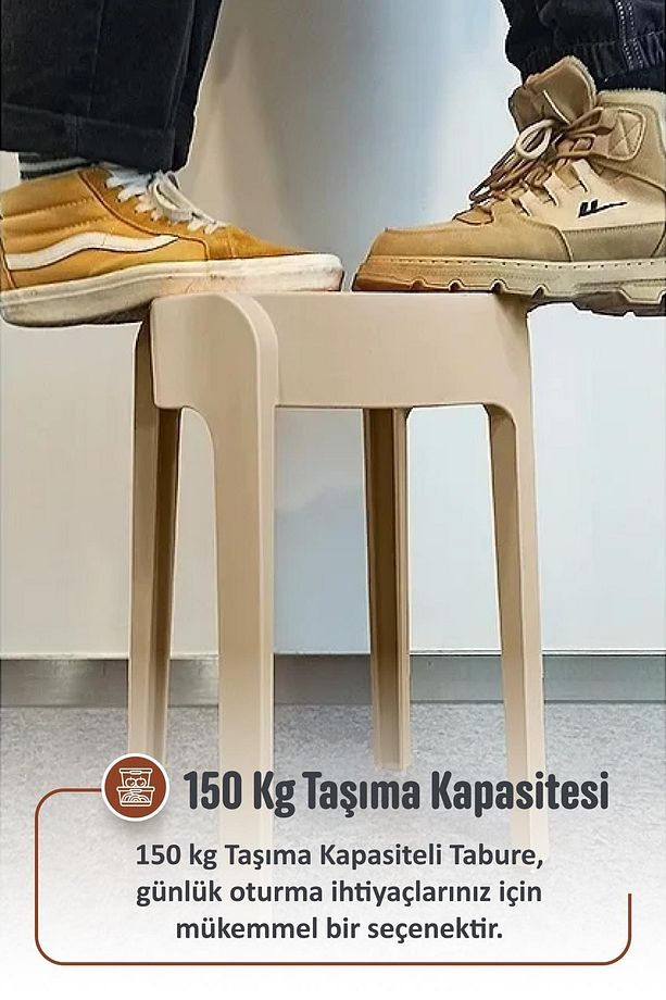 Kaymaz Ayaklı Dekoratif İç İçe Geçebilen Plastik Tabure Mutfak Bahçe Taburesi 6 Adet Antrasit - 2