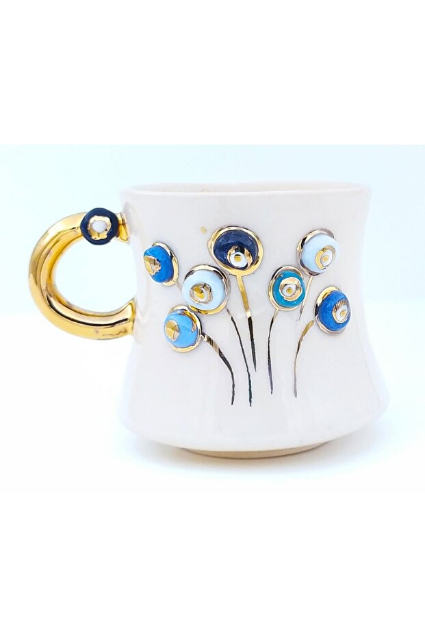 24 Karat Gold Embellished, Evil Eye, Tree of Life Patterned, 100% Handmade, Double Turkish Coffee Cup 90 ml