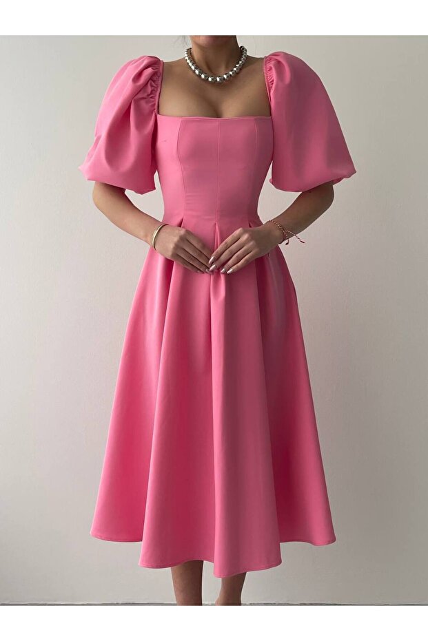 Benjamin Balon Kol Midi Elbise - 7