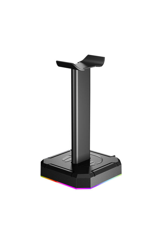 حامل سماعة رأس بإضاءة RGB سوداء، حامل سماعة رأس للألعاب بإضاءة خلفية RGB، رف عرض، مصنوع بالكامل من الألومنيوم
