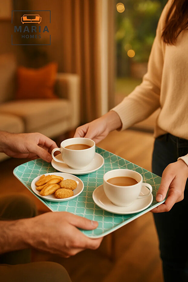 صينية تقديم بلاستيكية مستطيلة الشكل بنمط تعريشة باللون الأخضر النعناعي - 3