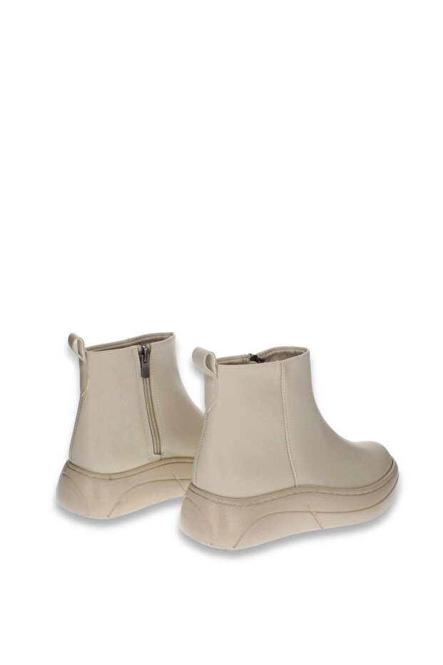 Kadın Bej Fermuarlı Yüksek Taban Bot - 4