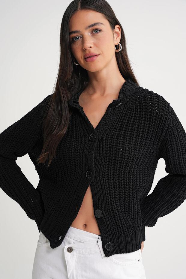 6936 Women's Thessaloniki Buttoned Regular Fit Knitwear Cardigan Black