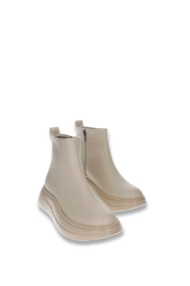 Kadın Bej Fermuarlı Yüksek Taban Bot - 1