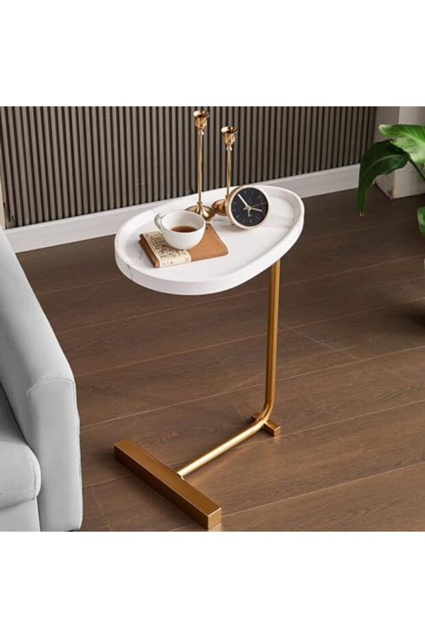 Oval C Side Table, C Shaped Side Table, Small Side Table, Couch Tables That Slide Under, - 1