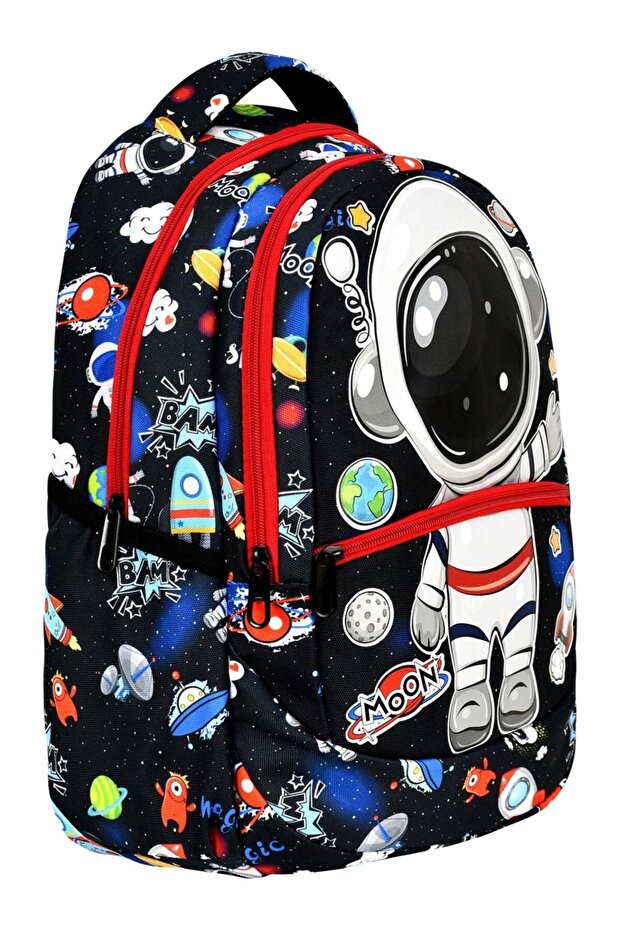 حقيبة ظهر للمدرسة الابتدائية منقوشة على شكل رائد فضاء + صندوق غداء (2301) - 4