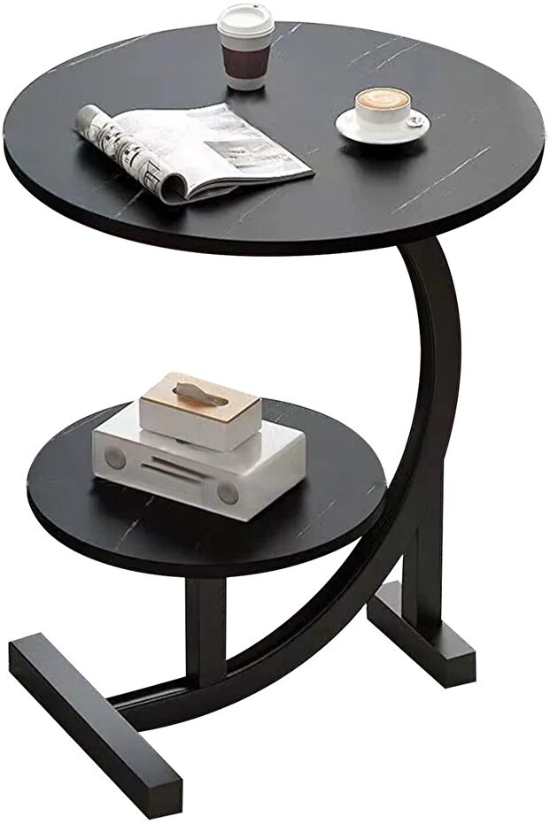 Round Side Table Coffee Couch Bedside Table End Table for Small Spaces C Shaped End Table D - 1