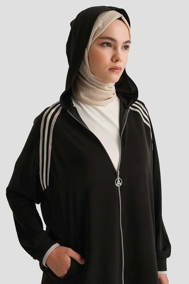 Trend Boydan Fermuarlı Kapüşonlu Tunik 25YT409 - Siyah - 4