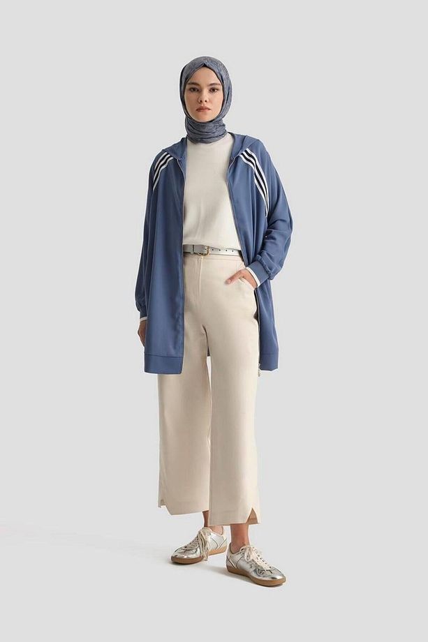 Trend Boydan Fermuarlı Kapüşonlu Tunik 25YT409 - İndigo - 2