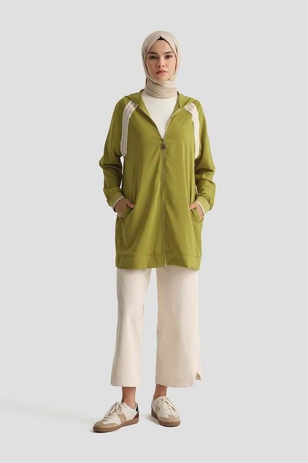 Trend Boydan Fermuarlı Kapüşonlu Tunik 25YT409 - Olive - 1