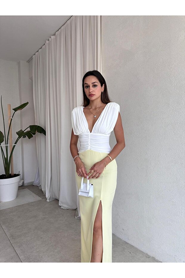 LULU Maxi Elbise 5488 - Sarı - 1
