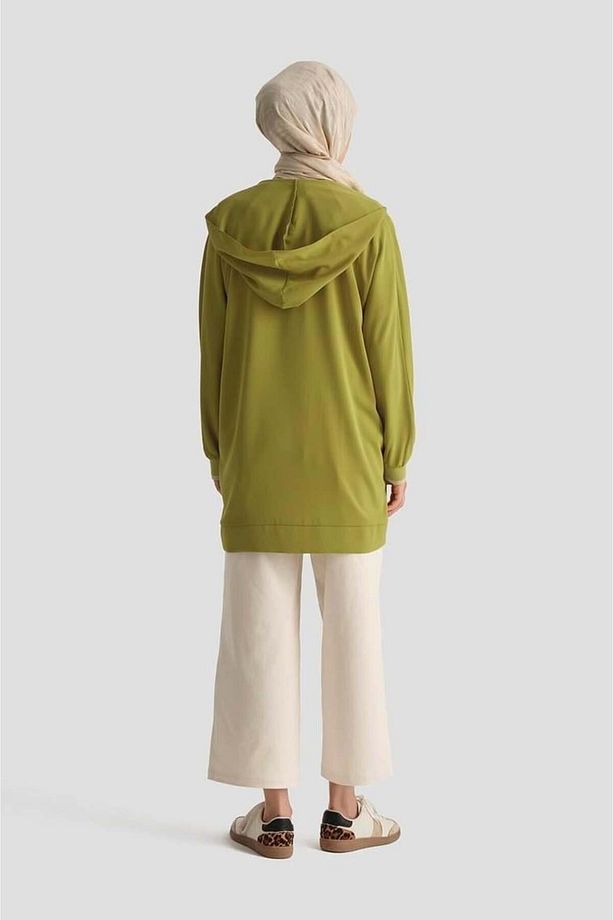 Trend Boydan Fermuarlı Kapüşonlu Tunik 25YT409 - Olive - 5