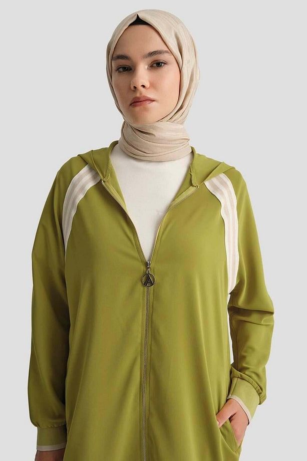 Trend Boydan Fermuarlı Kapüşonlu Tunik 25YT409 - Olive - 3