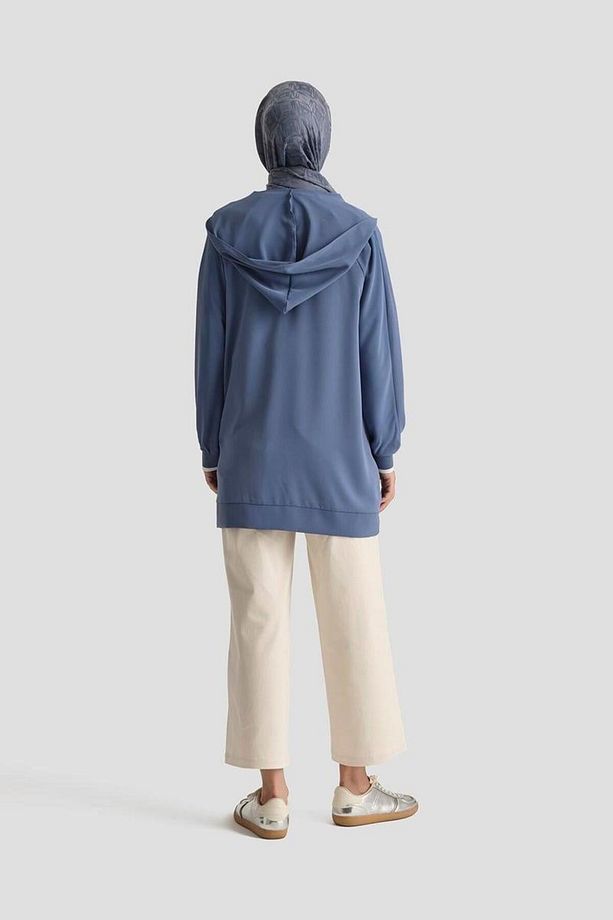 Trend Boydan Fermuarlı Kapüşonlu Tunik 25YT409 - İndigo - 5