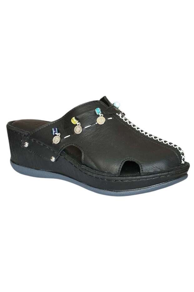 25Y Nbl07 Black Women's Genuine Leather Daily Slippers