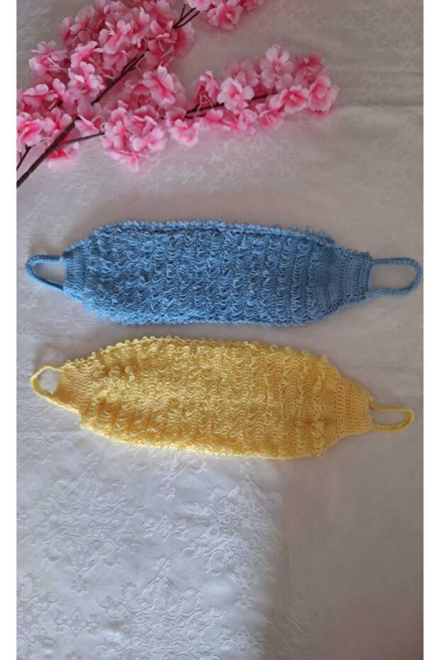 Hand Knitted 2-Pack Bath Towel Bath Scrub Blue Yellow Fiber Fb Mother Father Child