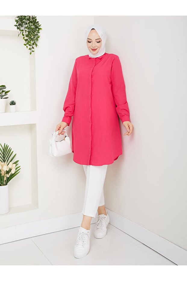 Women's Long Boyfriend Shirt Tunic, Full Fit Long Hijab Shirt That Doesn'T Show Inside