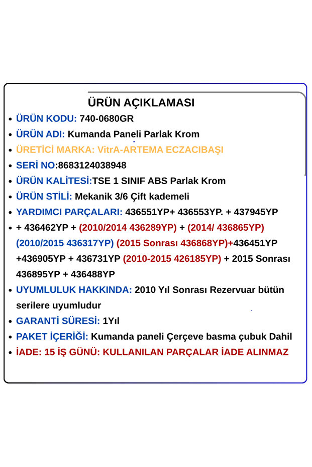 740-0680GR Kumanda Paneli Parlak Krom - 7