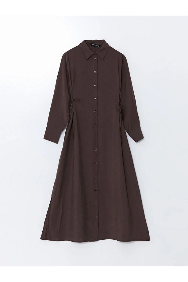 LCW Modest Kahverengi Modal Karışımlı Gömlek Elbise - 5