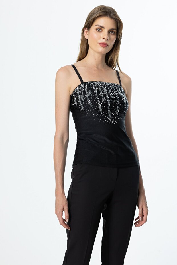 Taş İşlemeli Askılı Bluz - 1