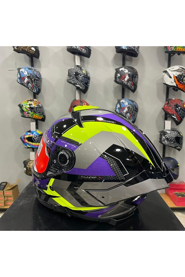 Helmets Kask Thunder 4 Sv Valıant B2 Parlak Gri Mor Sarı - 4