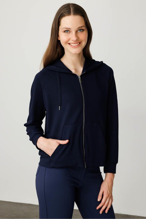 Women's Kangaroo Pocket Sweat Tracksuit Top Navy Blue