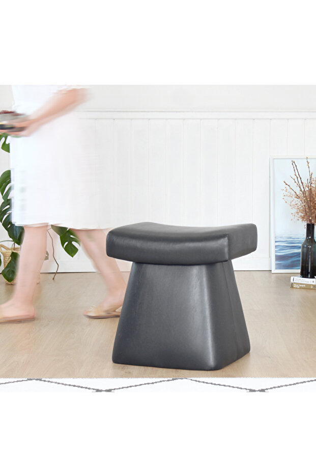 Dambert Deri Puf - Siyah - 4