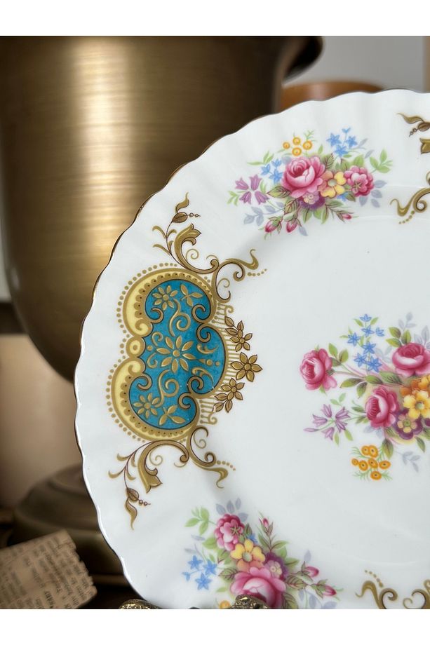 Antika Royal Albert Berkeley serisi renkli çiçekli Porselen Pasta Duvar Tabağı 18,5 cm ADET - 3