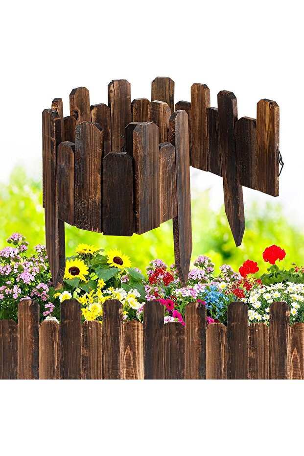 FFD 30x120cm Wooden Fence Garden Edging Border Panels Interlocking Border Wooden Garden Edging