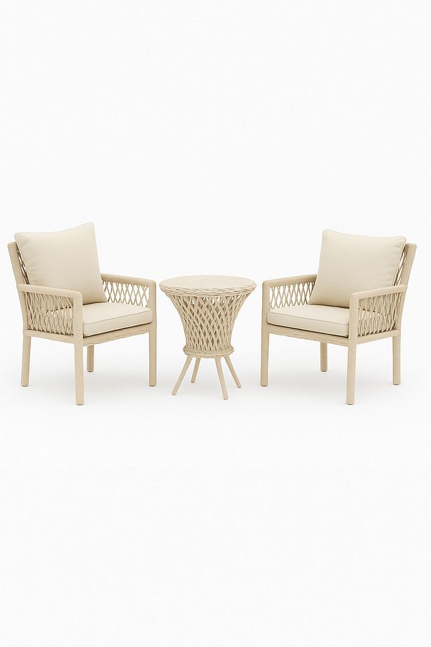 Alya Raddan 1+1 Bistro Set Minderli 2 Kişilik Raddan Oturma Grubu Camlı Sehpa Bahçe Balkon Teras Set - 1