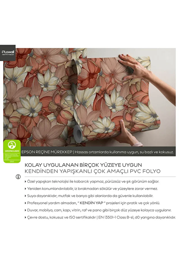 Nilüfer Çiçekleri Duvar Kağıdı, Kendinden Yapışkanlı Çok Amaçlı PVC Folyo, DIY Duvar Kağıdı - 4