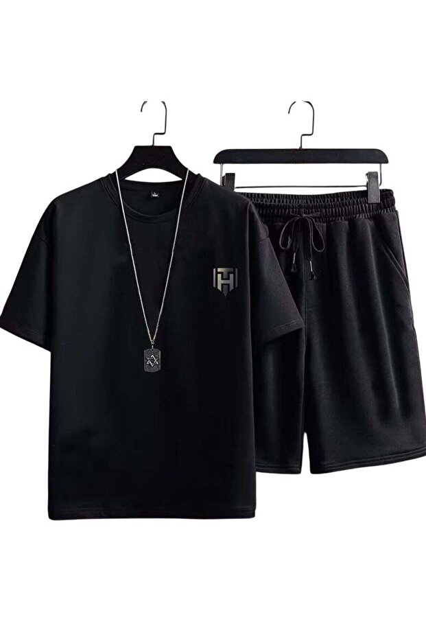 Men’s Summer Casual Sportswear Set Black Size M