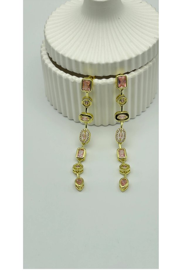 Melis Göral Pink Stone Steel Earrings