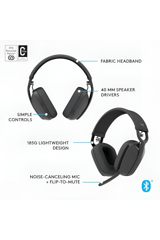 981-001213 سماعات رأس لاسلكية Zone Vibe 100 - لون جرافيت