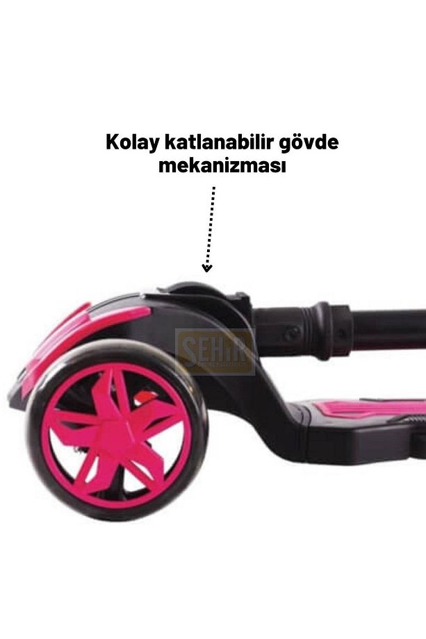 Oturaklı 3 Tekerlekli LED Işıklı, Katlanabilir Yükseklik Ayarlı Çocuk Combo Scooter - 4