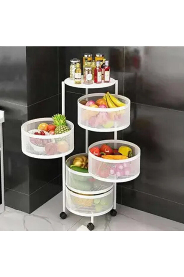 رف تخزين متحرك 5 طبقات ابيض دائري - 1