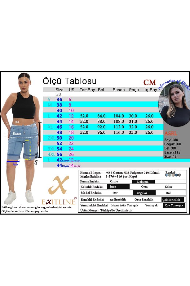 Kadın Yazlık İndigo Rengi Taşlı Bermuda Şort Kapri - 3