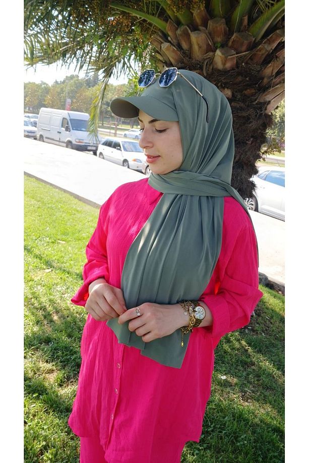 Şapkalı Boneli Hazır Şal Hijab Üstü Kullanılabilen Havuz Deniz Bone Şal - 4
