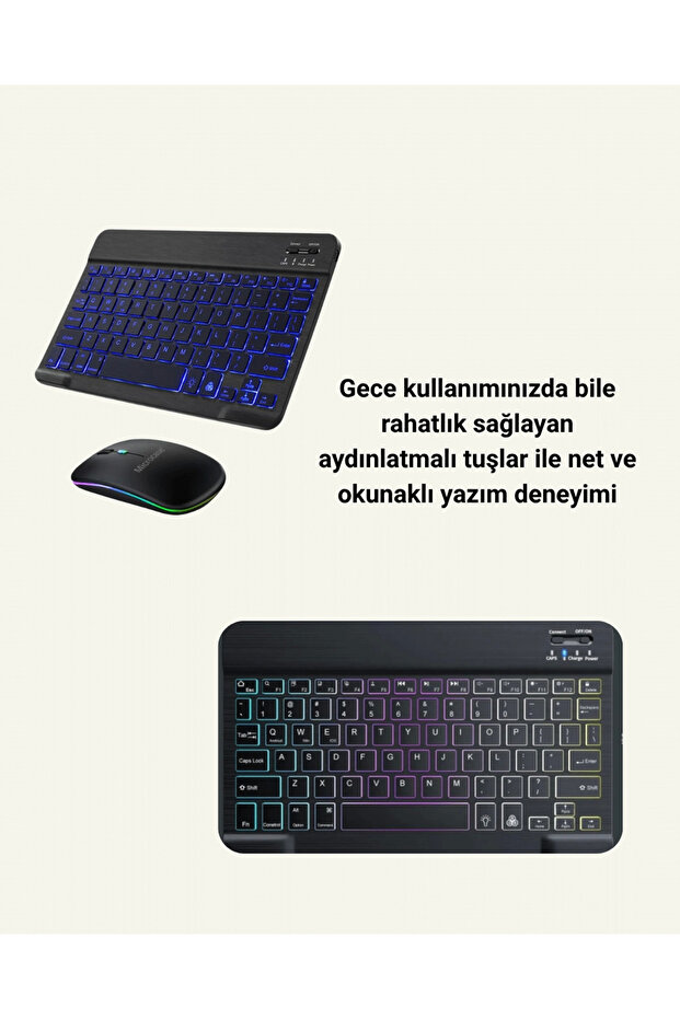 Bluetooth 5.3 Destekli Şarjlı Taşınabilir Klavye + Mouse Kombinasyonu - 4