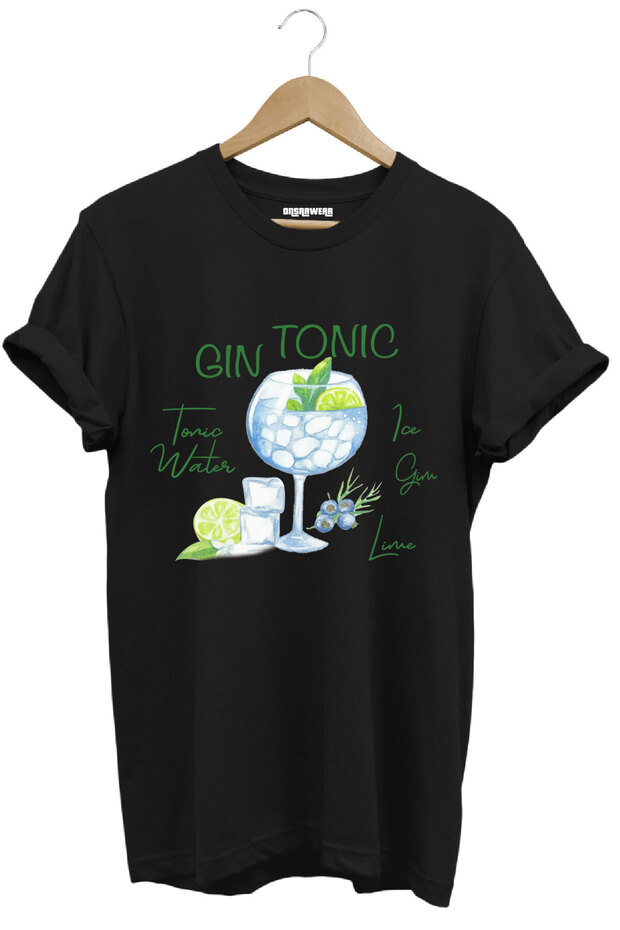 Gin Tonic Cocktail Design Printed Cracking Non-Fading Print Unisex 100% Cotton Basic T-Shirt