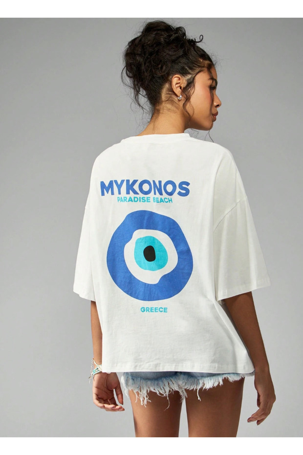 Women's Oversize T-Shirt - Mykonos Paradise Beach Greece Printed | Summer Comfortable and Stylish Design