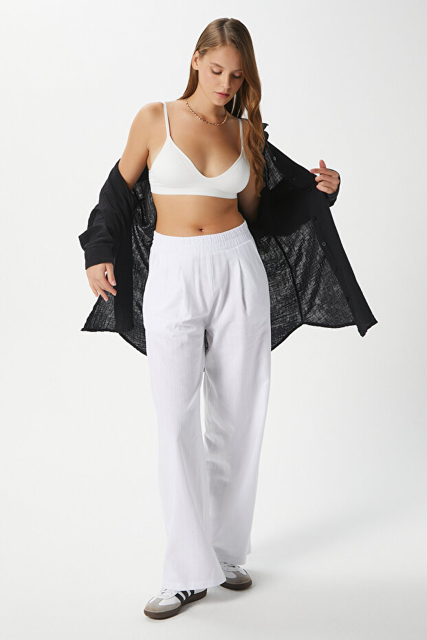 Women's Lana Linen Cotton White Palazzo Pants