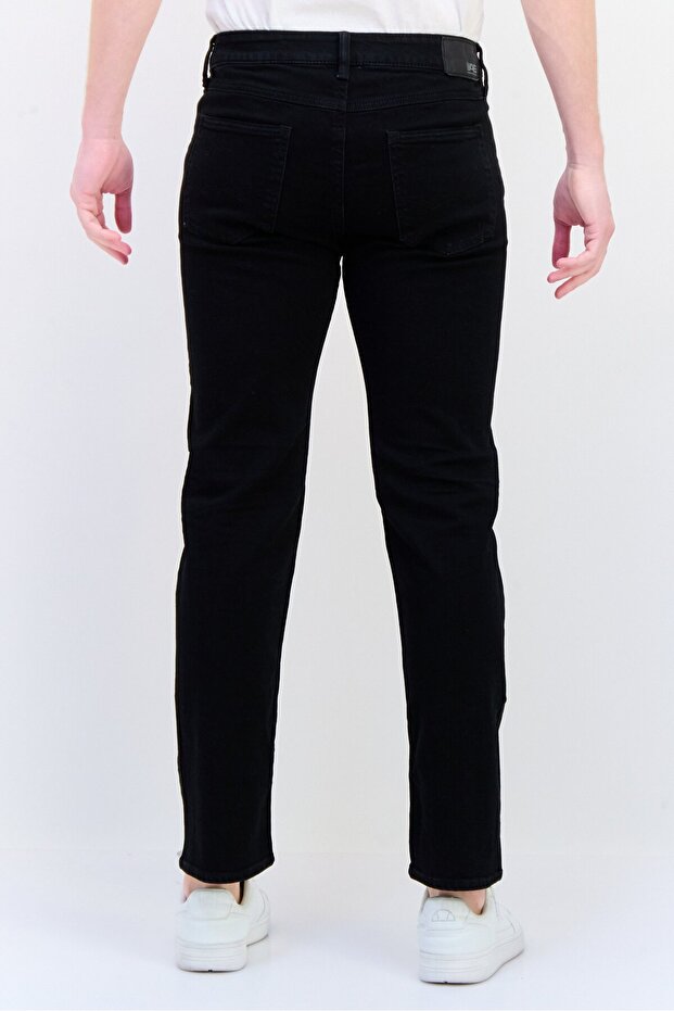 Men Straight Fit Solid Stretchable Jeans, Black - 3