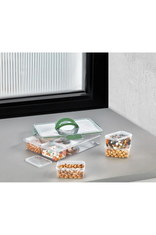 8 Compartment Lid Storage Container Set with Handles - Cabinet Organizer Multipurpose Breakfast-Picnic Set - 2